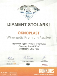 Dyplom Diamenty Stolarki 2014 dla OKNOPLAST